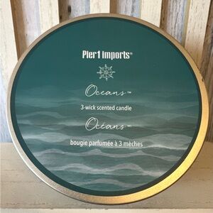Pier 1 One Imports OCEANS 3-Wick Scented Glass Jar Candle 14oz Unused Retired